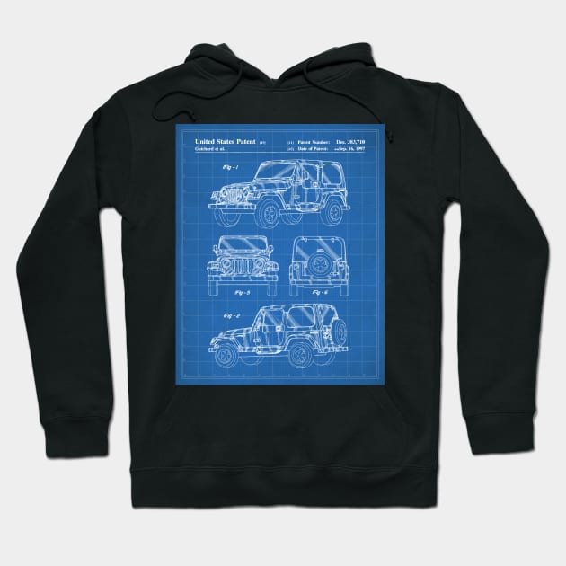 Off Road Sports Car Patent - Car Lover Off Roading Art - Blueprint Hoodie by patentpress